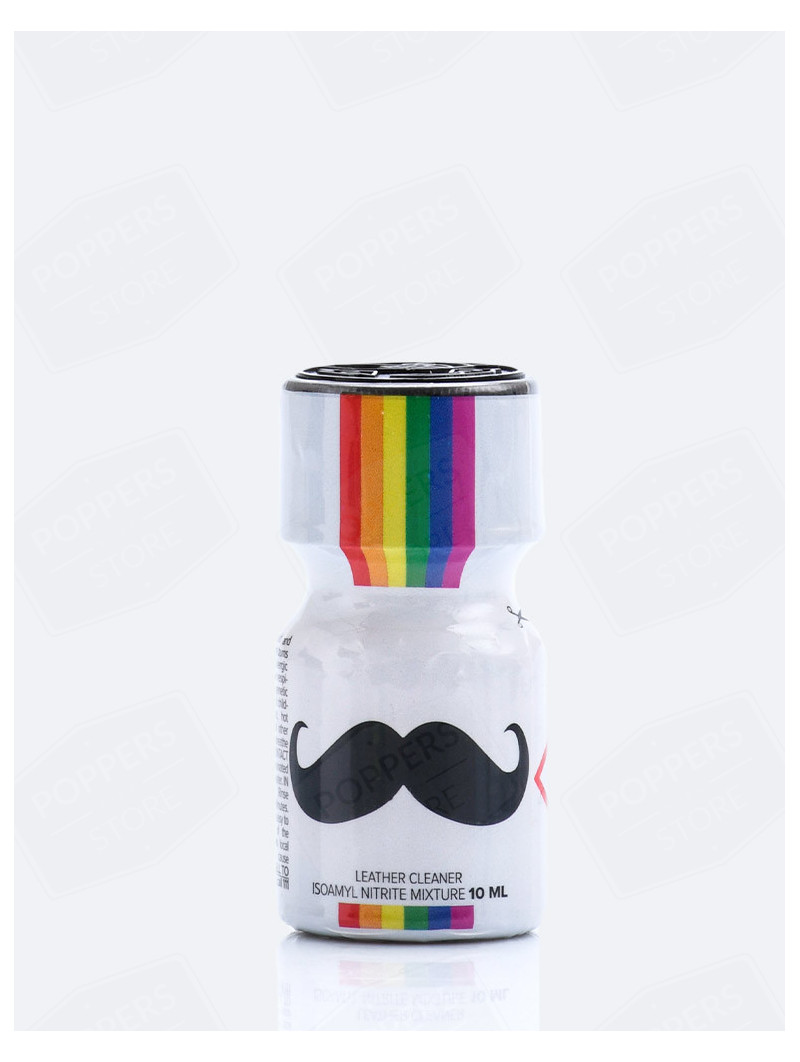 Moustache 10 ml - Amyle couleurs drapeau LGBT très bonne réputation avec présentoir - Poppers Store