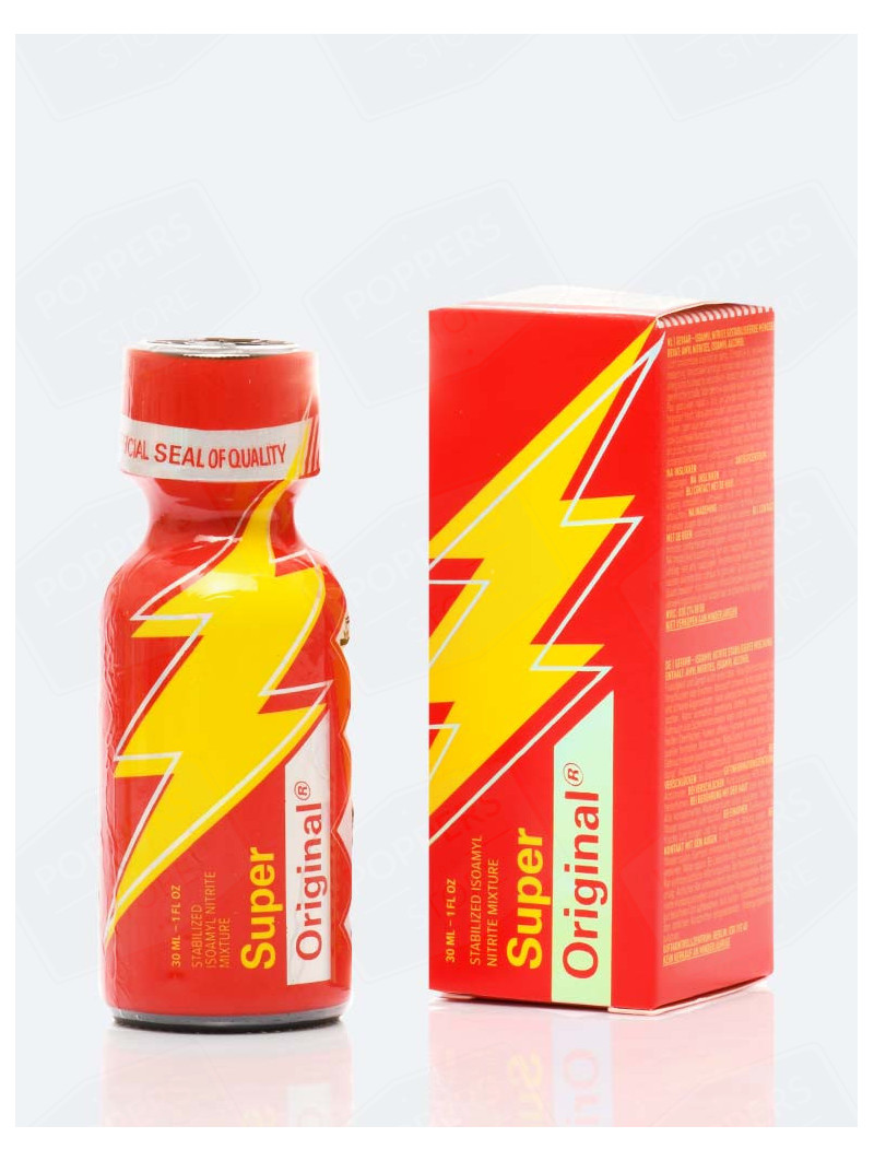 Super Original 30 ml - Flacon XL amyle avec boîte rangement et présentoir - Poppers Store