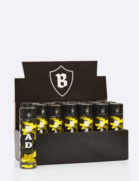 Bad 24 ml - Flacon format original long et fin avec présentoir Triple B - Poppers Store Bad 24 ml - Flacon format original long et fin avec présentoir Triple B - Poppers Store