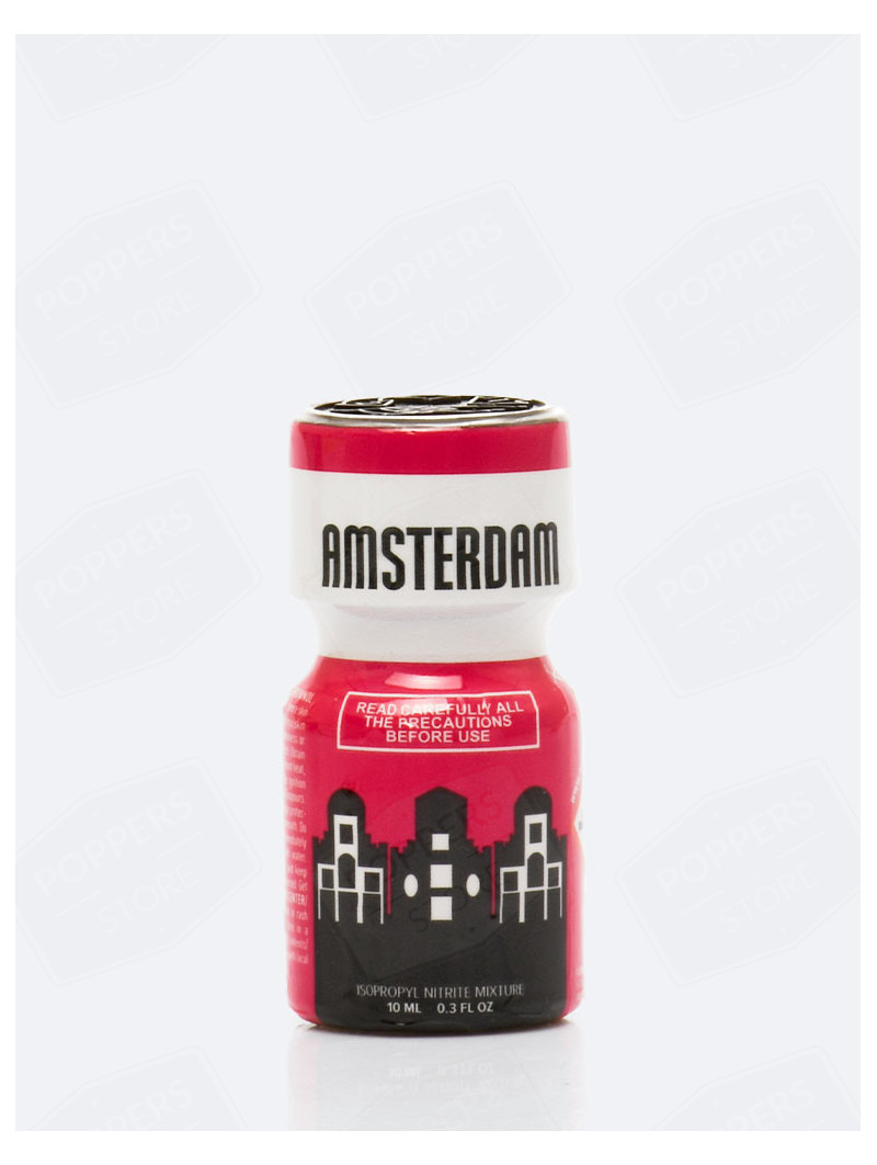 Amsterdam 10 ml - Format compact propyle marque iconique avec présentoir - Poppers Store