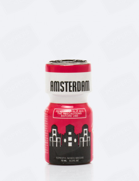 Amsterdam 10 ml - Format compact propyle marque iconique avec présentoir - Poppers Store