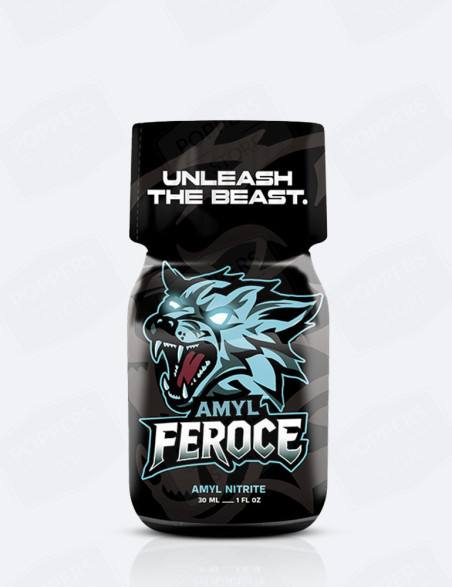 Poppers Feroce - flacon en verre noir et bleu