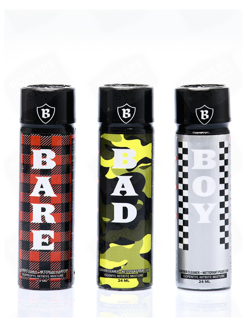 Pack Triple B 24 ml - Gamme complète Bad Boy Bare format long fin unique - Poppers Store